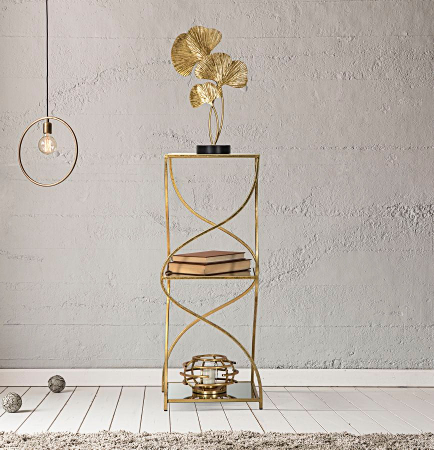 Telefonbeistelltisch Twisty aus goldenem Metall 30x30x80 cm