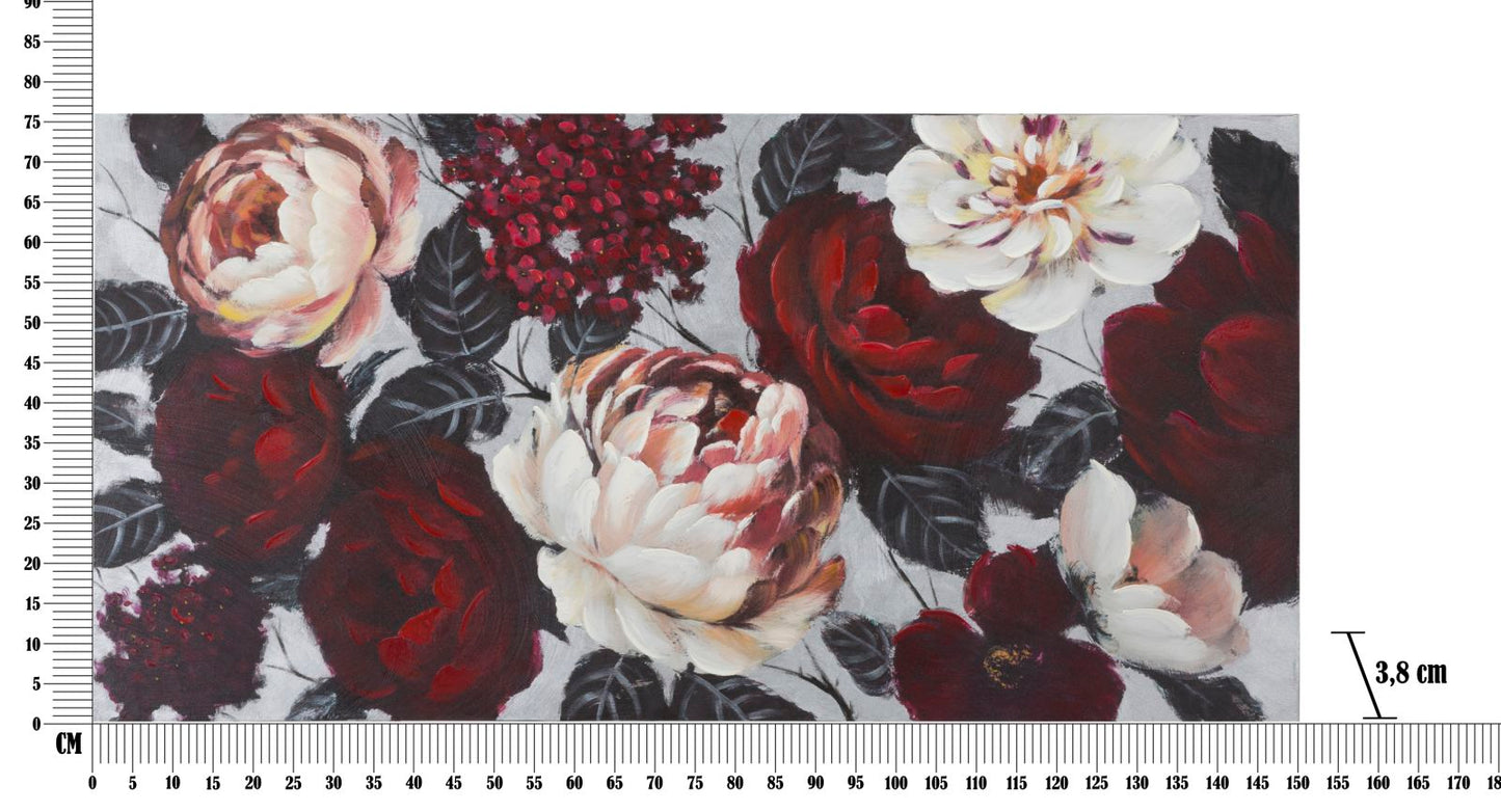 Gemälde auf Leinwand Weiße und rote Blumen mit hellem Hintergrund 150x3,8x76