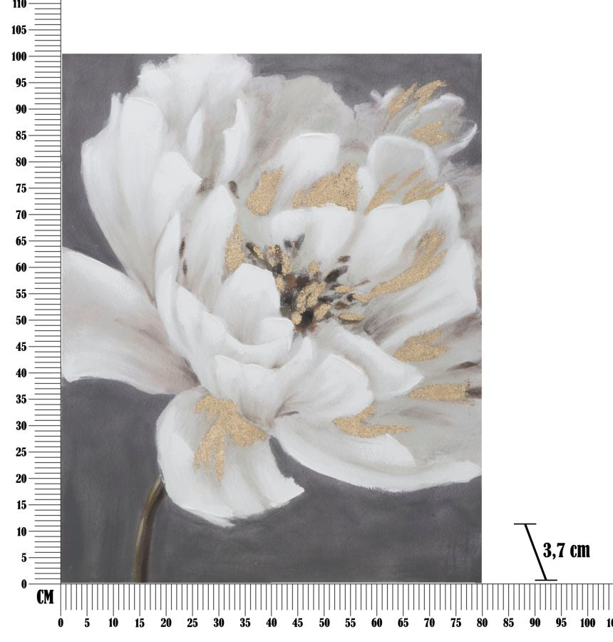 Elegantes florales Gemälde auf Leinwand Weiß/Gold 80x3,7x100 cm