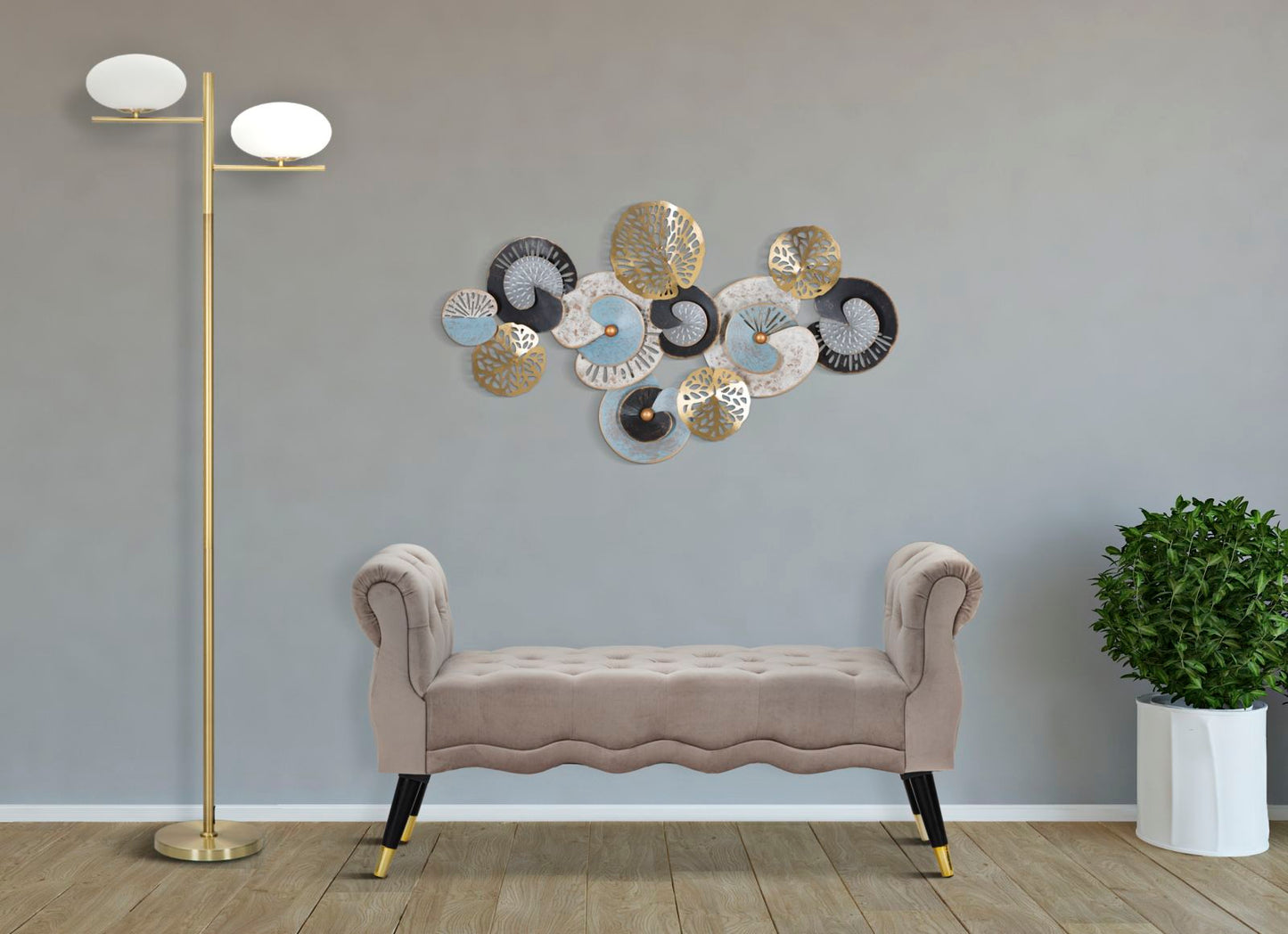 Elegante Sitzbank Paris Grau/Gold 120x40x60 cm