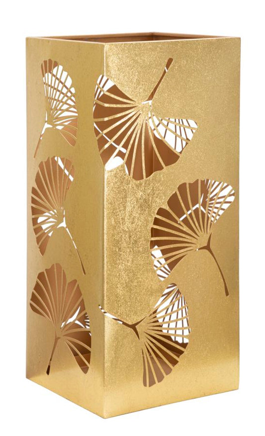 Regenschirmständer aus goldenem Metall mit Blättern geschnitzt - cm 24x24x55