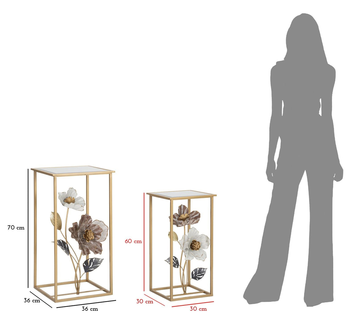Pair of Elegant Flower Side Tables 36x36x70 cm and 30x30x60 cm