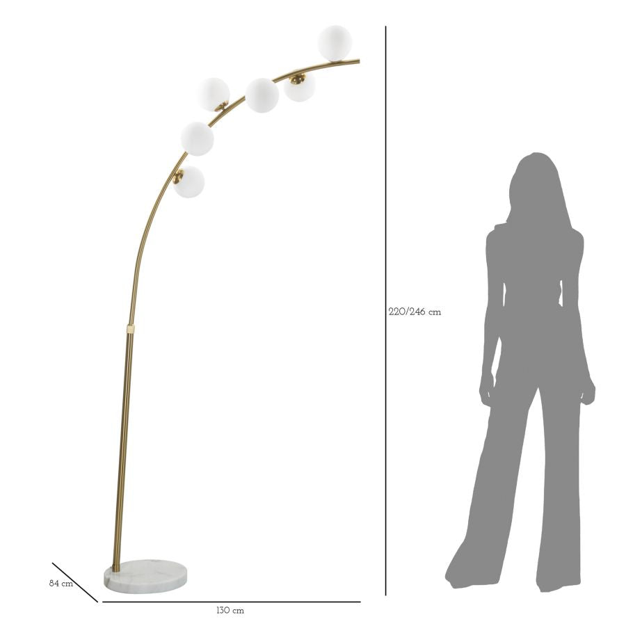 Bogenstehleuchte Glamour mit 6 Leuchten, höhenverstellbar 220-246 cm