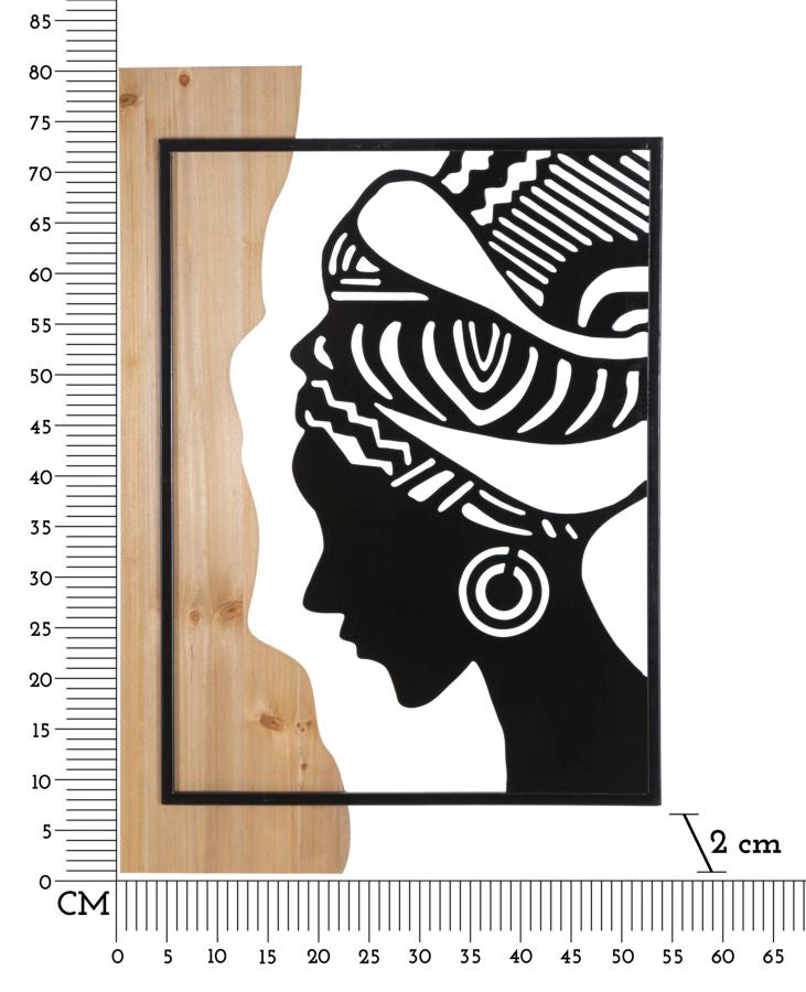 Dekoratives Stammes-Wandbild aus Eisen und Holz – 53x2x80 cm