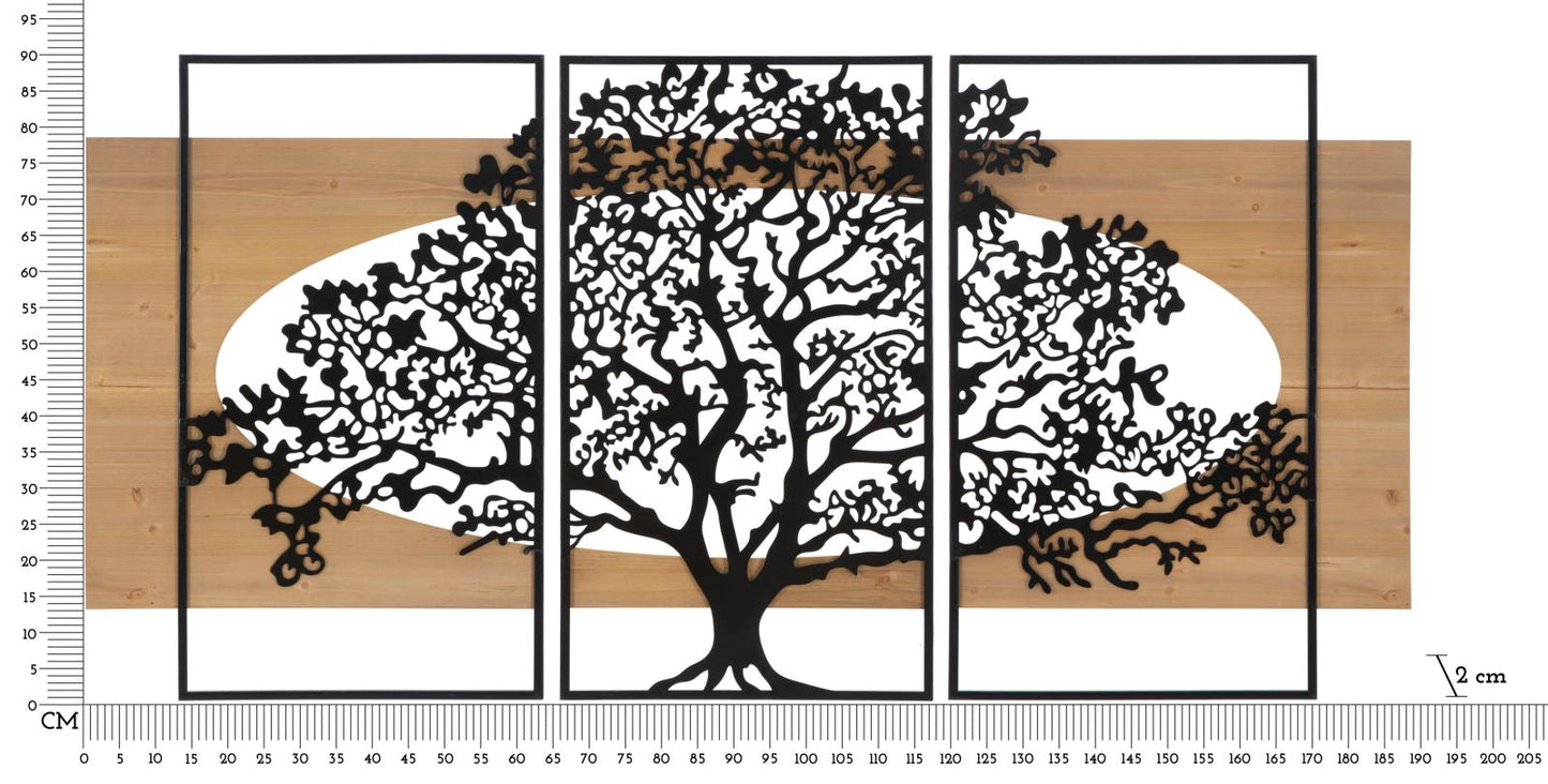 Set dekorativer 3D-Wandpaneele aus Eisen und Holz – Majestätischer Baum für Wände 176x2x90 cm