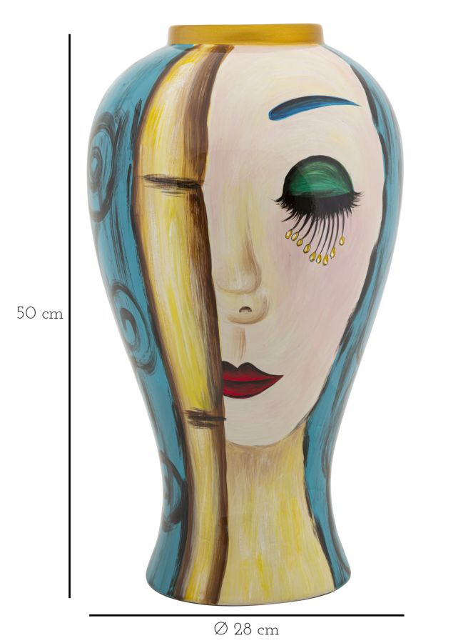Künstlerische Keramikvase mit kubistischem Gesicht, Ø 28x50 cm