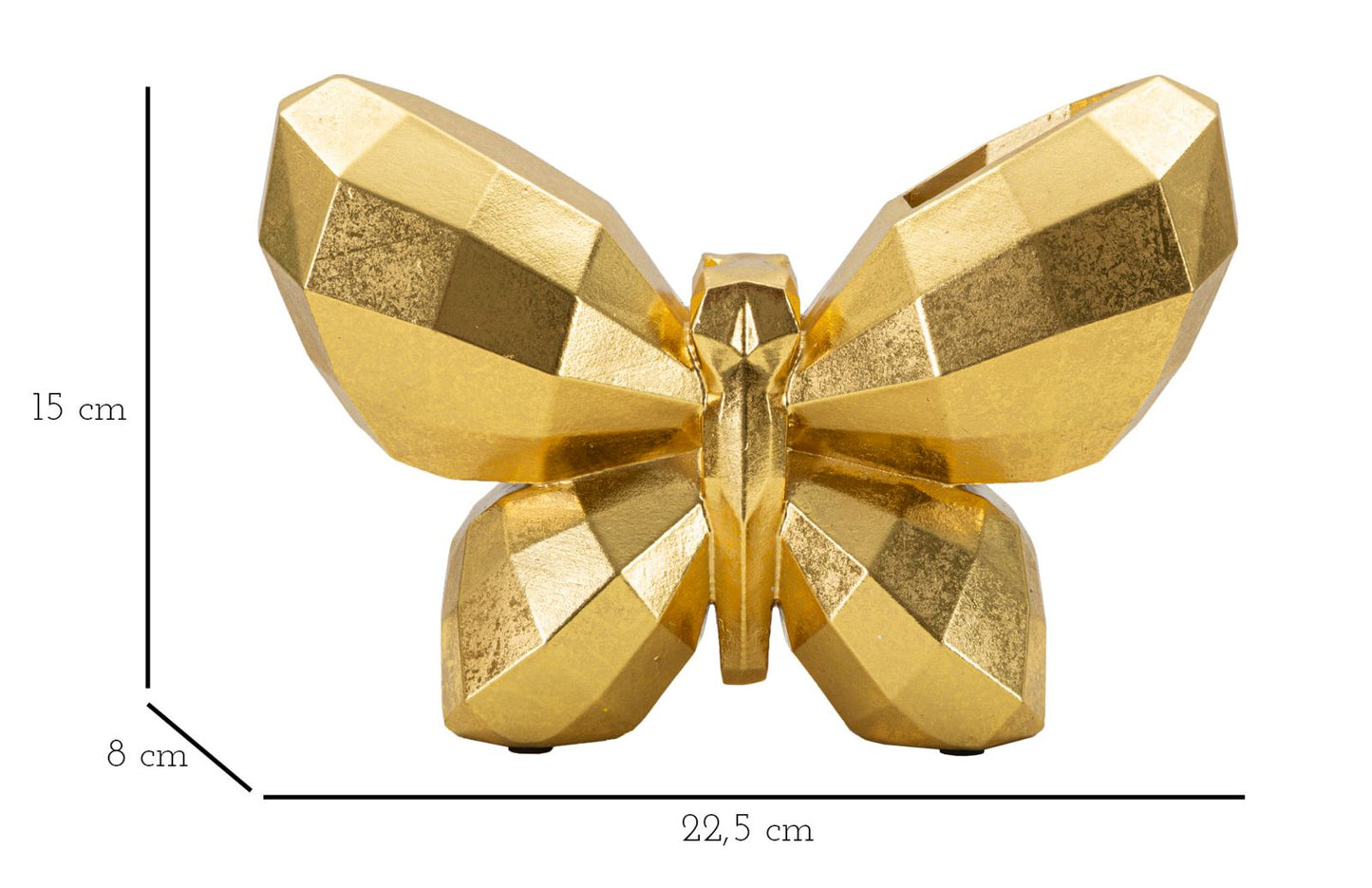 Geometrische Goldvase Schmetterling 22,5x8x15 cm