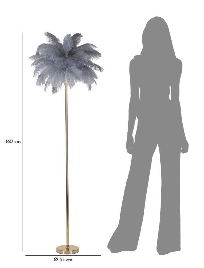 Elegante Stehleuchte in Grau mit Federlampenschirm 55x160 cm