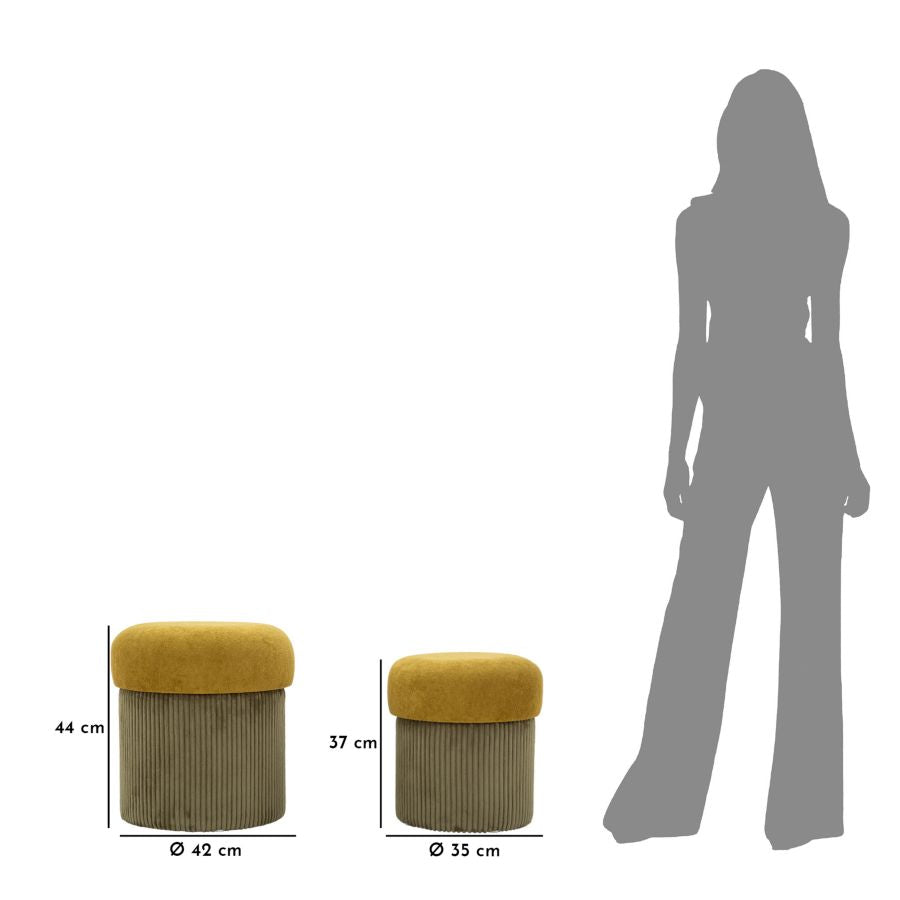 Puff C/Contenitore Aspen Verde Set 2 Pz Ø 42X44-35X37