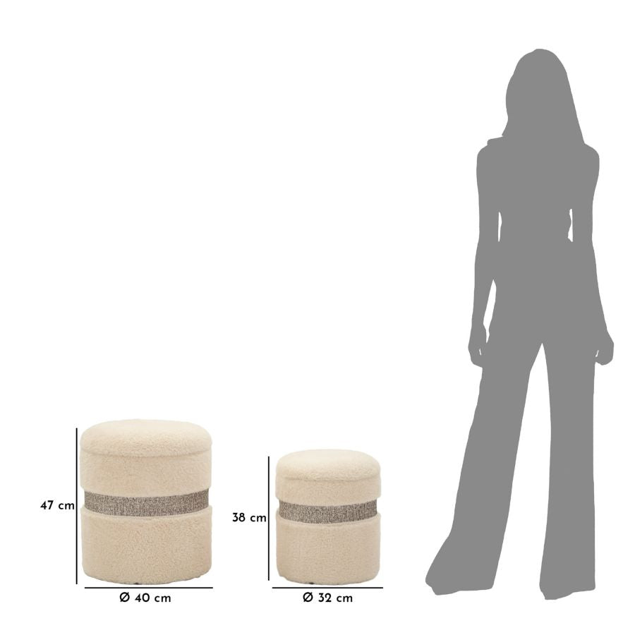 Puff C/Contenitore Saint-Moritz Crema Set 2 Pz Ø 40X47-32X38