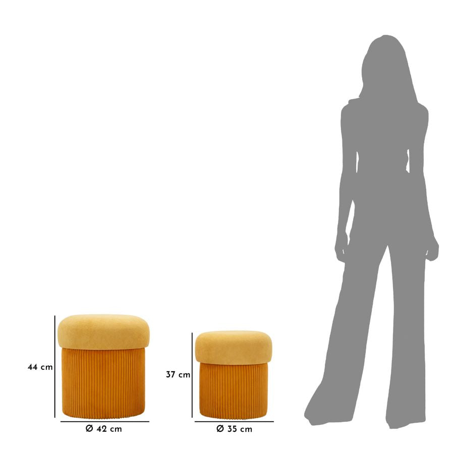 Pouf with Storage Aspen Mustard Set 2 Pieces Ø 42x44-35x37