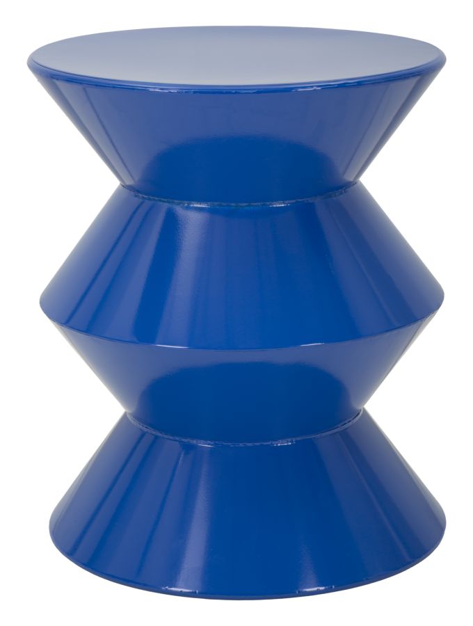 Tavolinetto Metallo Zag Blu Diametro 37,5 Cm Altezza 45 Cm Design Grafico Scultoreo Moderno Per Soggiorno