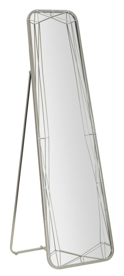 Versilberter Standspiegel aus Metall mit schlanken, geometrischen Linien, Maße 43x150 cm