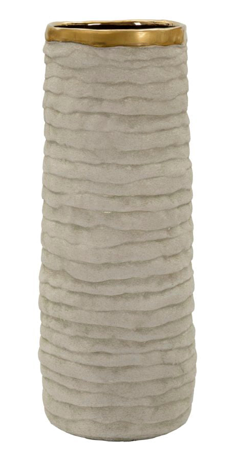 Vaso Cilindrico In Ceramica Colore Lime Con Ampia Apertura Interno Dorato Luminoso Alto 40 Cm