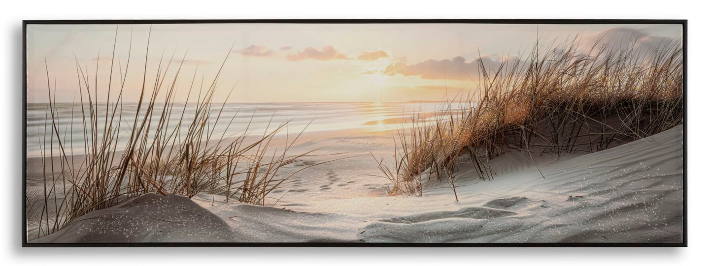 Bedruckter, bemalter und lackierter Leinwanddruck „Beach“ mit Rahmen aus Tannenholz, Leinwand und Kunststoff, cm