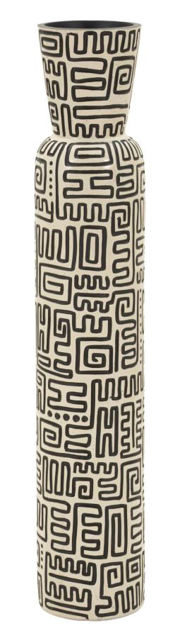 Vaso Resina Nairobi Alto Polyresin Diametro 16 Cm Altezza 86 Cm Apertura 12,5 Cm Con Motivi Tribali Moderni
