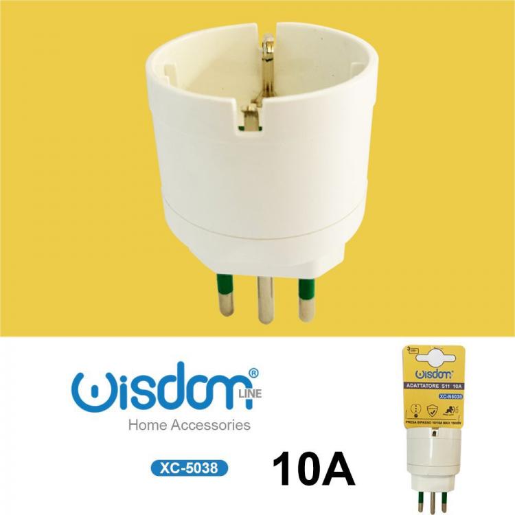 10pz ADATTATORE SPINA PICCOLA 10A S11 CON PRESA SHUKO BIANCO ITALIA 1500W XC5038