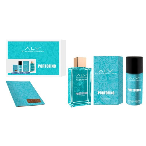 Alviero Martini Geschenkset Portofino Eau de Parfum 100ml + Deodorant 150ml + Reisepasshülle