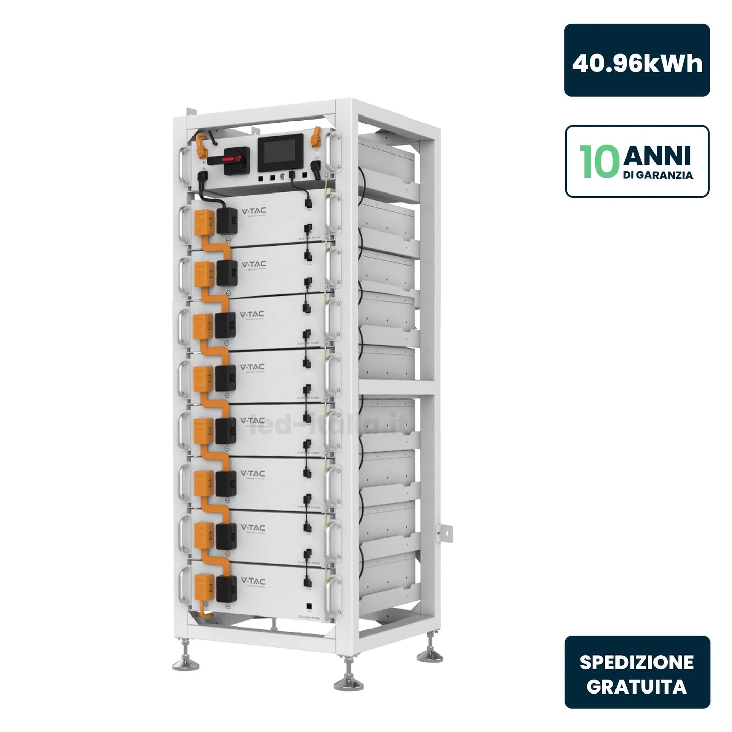 Kit Rack Accumulo 4.096kWh Deye HV 51.2V 100Ah + BMS + Armadio
