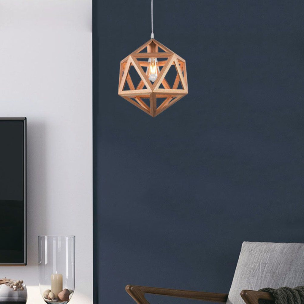 Lampadario sospeso E27 design geometrico legno Ø300mm max 40W