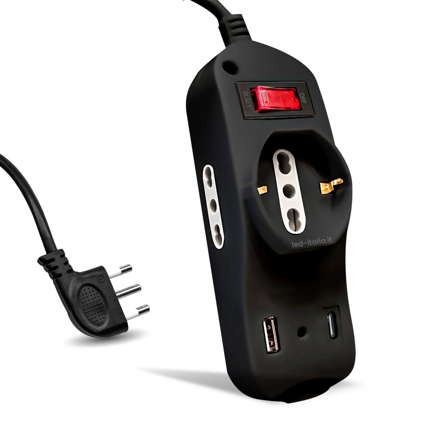 Multipresa con Cavo 1,5 m 3×10/16 A + USB 1 A + USB-C 2 A Nero