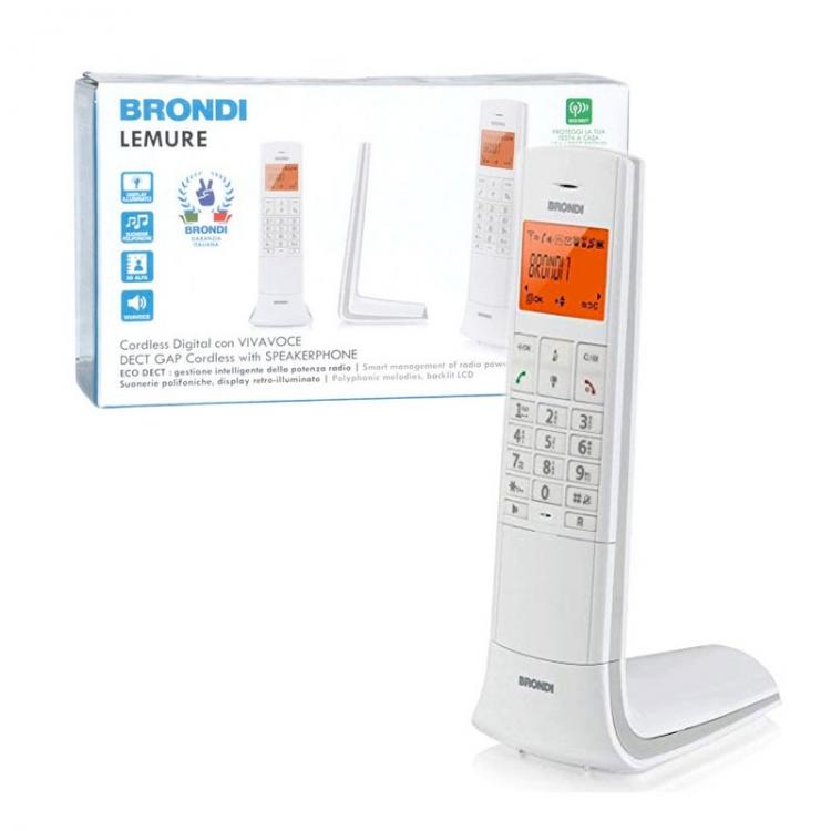 BRONDI LEMURE WEISS SCHNURLOSES TELEFON MOBIL MIT FREISPRECHFUNKTION WECKER LED TOUCH
