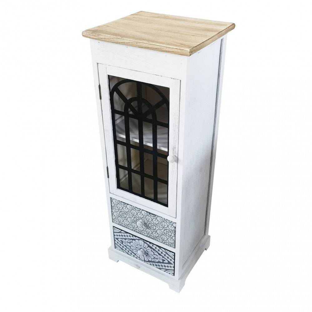 Mobiletto Bianco in Legno con 2 Cassetti e 1 Anta - 32x29x88 cm