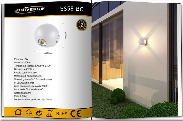 Universo Applique Led Sfera 4 Fasci A Parete Da Esterno Lampada Bianco Naturale