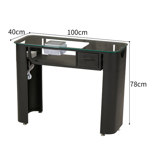 Tavolo per Unghie in Vetro Temperato con Potente Aspiratore - Design Minimalista, Colore Nero - Ideale per Saloni di Bellezza e Nail Art, Misure Singolo 100cm*40cm*78cm, Doppio 160cm*40cm*78cm