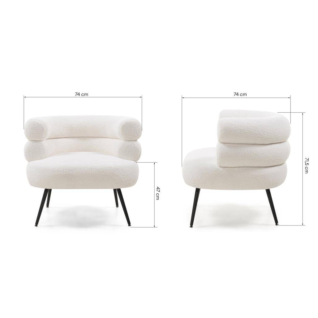 Poltrona MAGNIFIQUE avorio, forme arrotondate, gambe nere