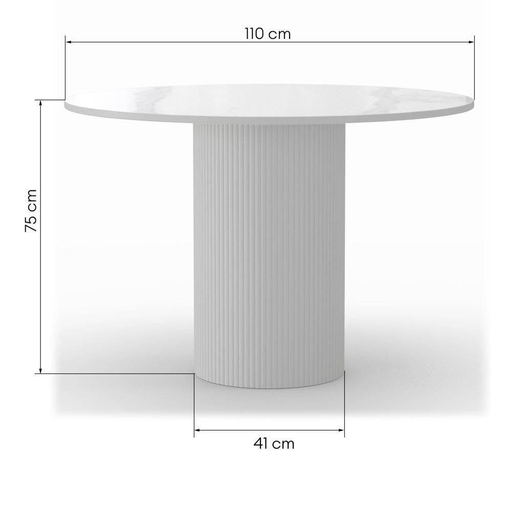 Tavolo da pranzo MALENA rotondo, effetto marmo bianco