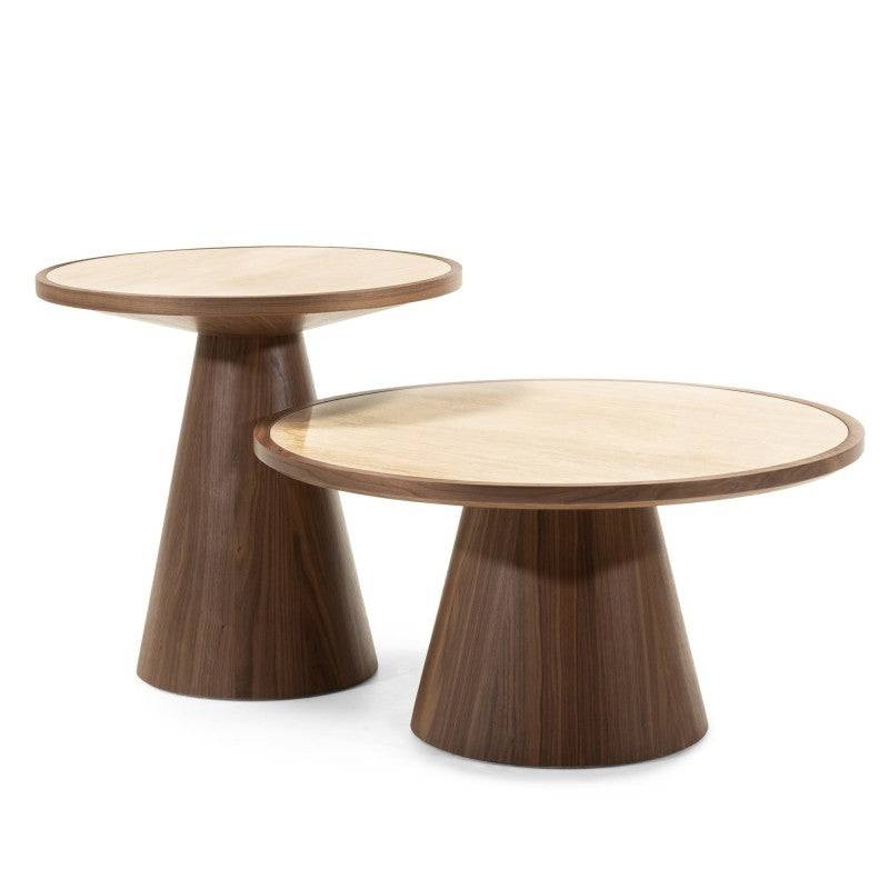 Couchtisch WASABI 80 cm, rund, Travertin/Nussbaum