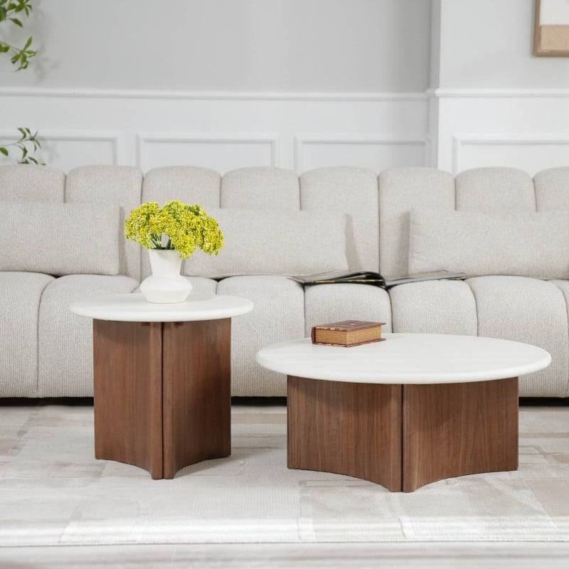 Couchtisch ARLO 80 cm, weiß-Nussbaum
