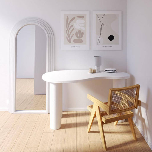 MOLYA 140 cm Desk/Console, White, Rounded Shapes