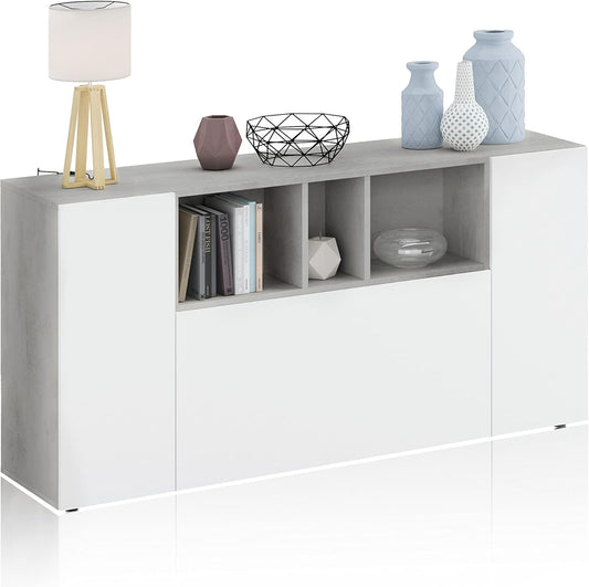 Credenza moderna Royla bianca e cemento – Stile nordico 150 cm