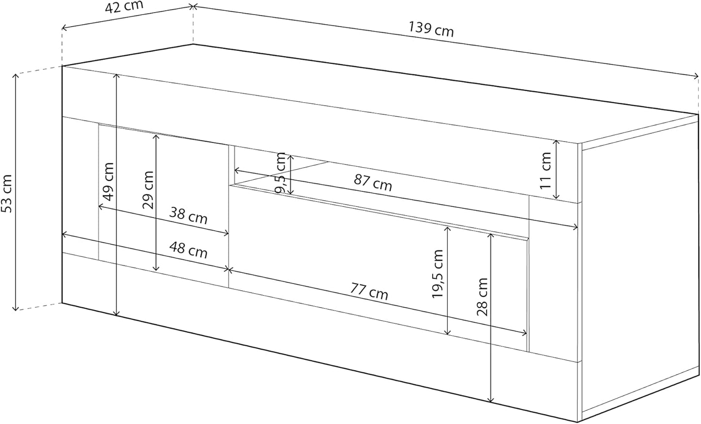 TV-Möbel Baltik weiß – 139x42x53 cm mit 3 Türen und Kabelloch