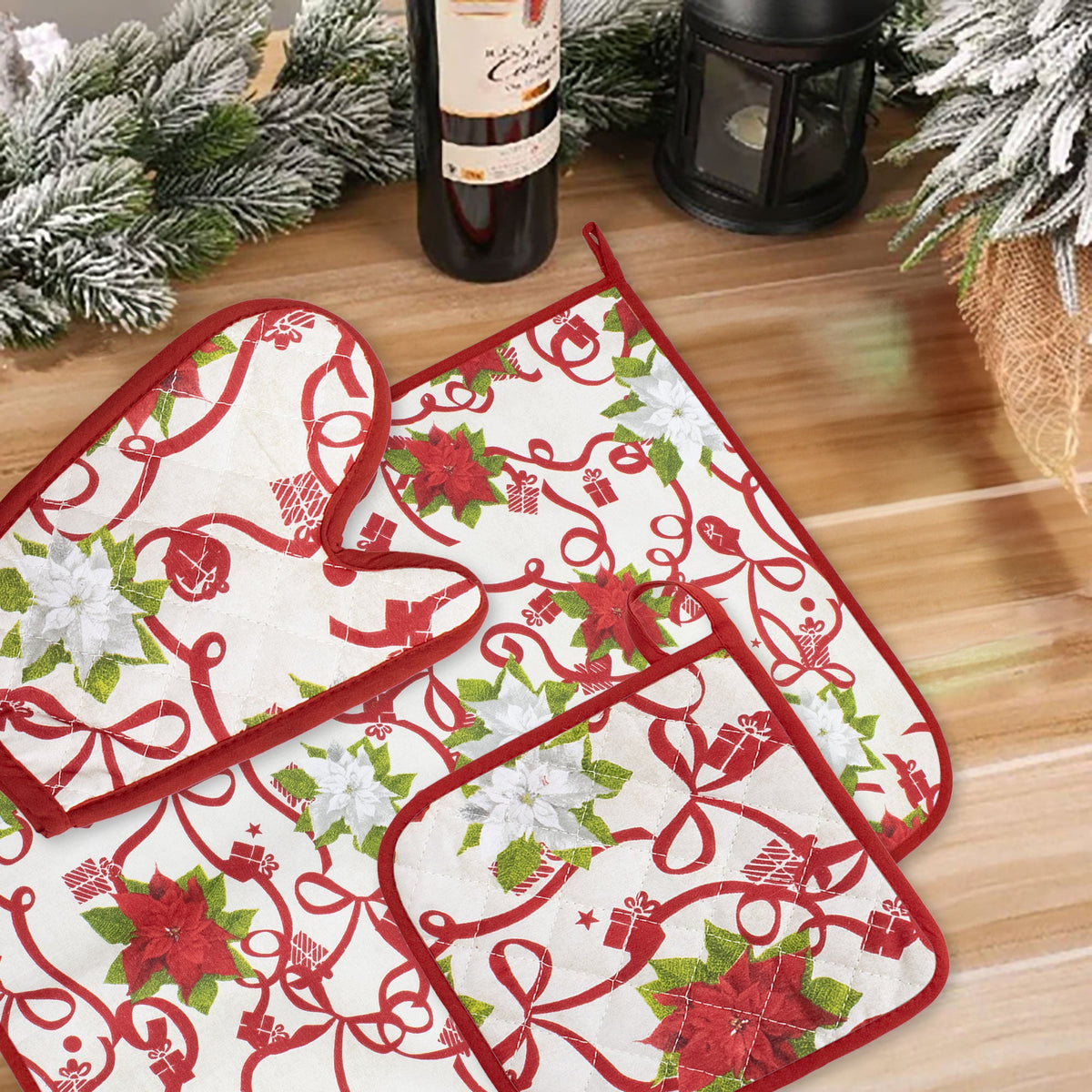 Set Guantone, presina e strofinaccio da forno natalizi Idea Regalo Natale 6484
