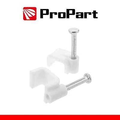 Clip con chiodini con fermacavo piatto 5mm bianco 100pz