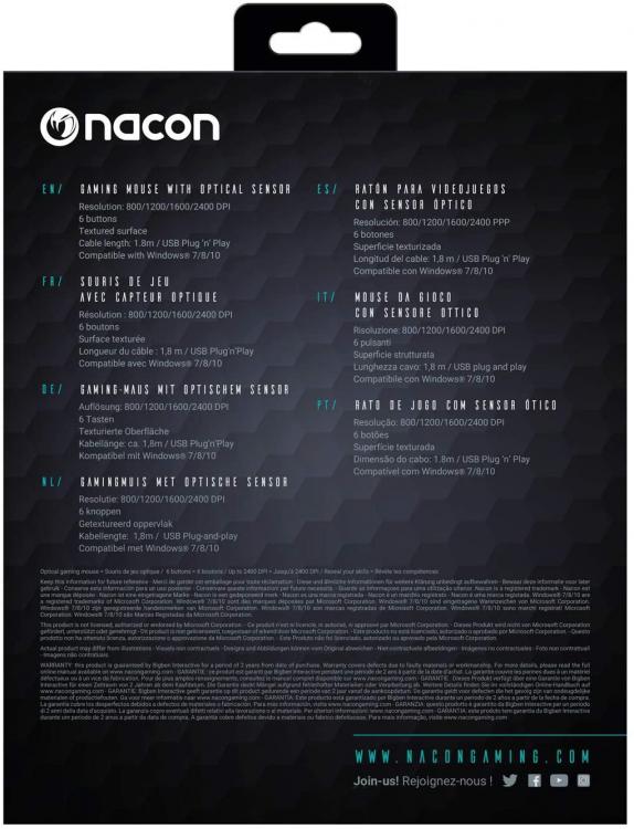 Nacon Gaming Maus Optisch Kabelgebunden GM-110 Schwarz 6 Tasten Windows PC Konsole Spiel