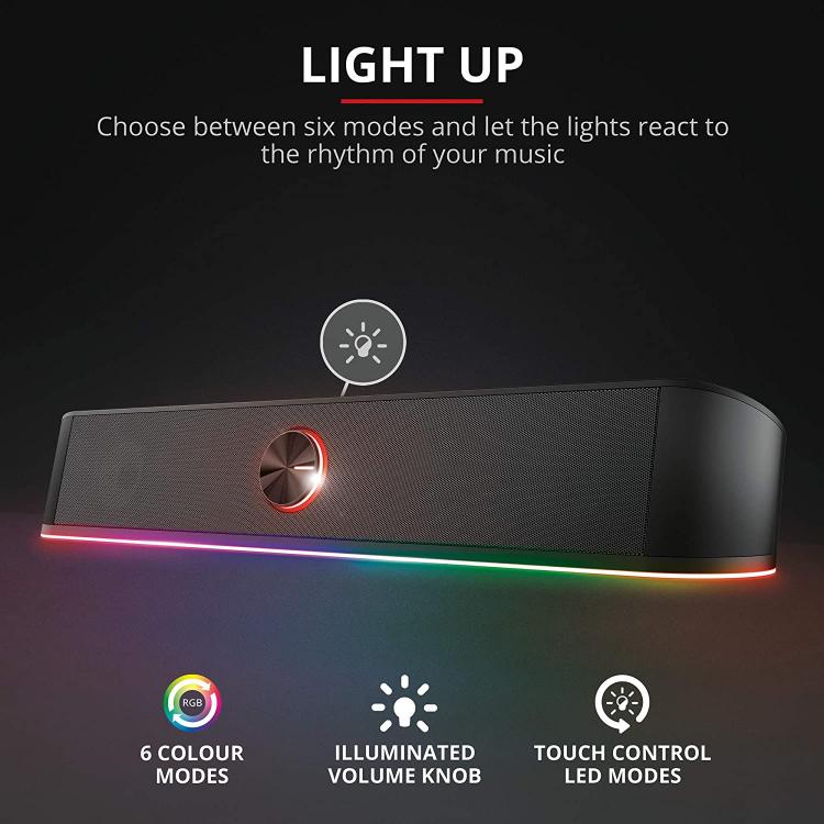 Trust Soundbar für PC TV mit RGB-LED Thorne USB/3.5mm 12 Watt Gaming-Lautsprecher |24007