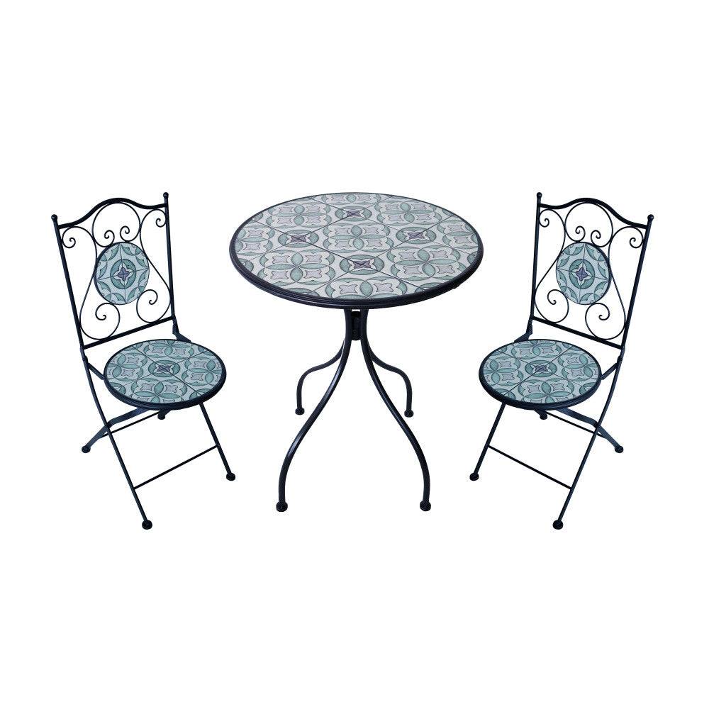Set 2 Sedie e Tavolo Dionisio Rotondo Ø 60 | Materiale Ceramica | Colore Bianco e Azzurro