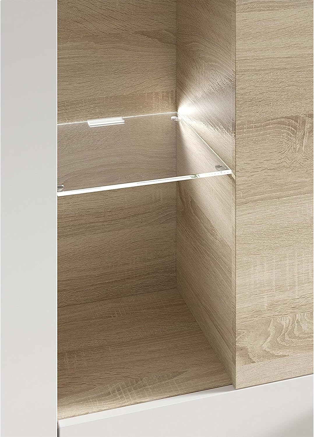 Mobile soggiorno Essenzial LED - 260x185x42 cm, bianco lucido/canadian