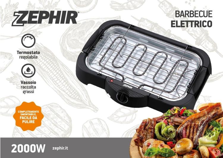 Zephir Elektro-Tischgrill & Grillplatte Thermostat Barbecue 2000W