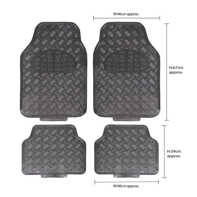 Set 4 Tappetini Tappeti Auto Universali Gomma Effetto Metallo Cromato (Carbonio)