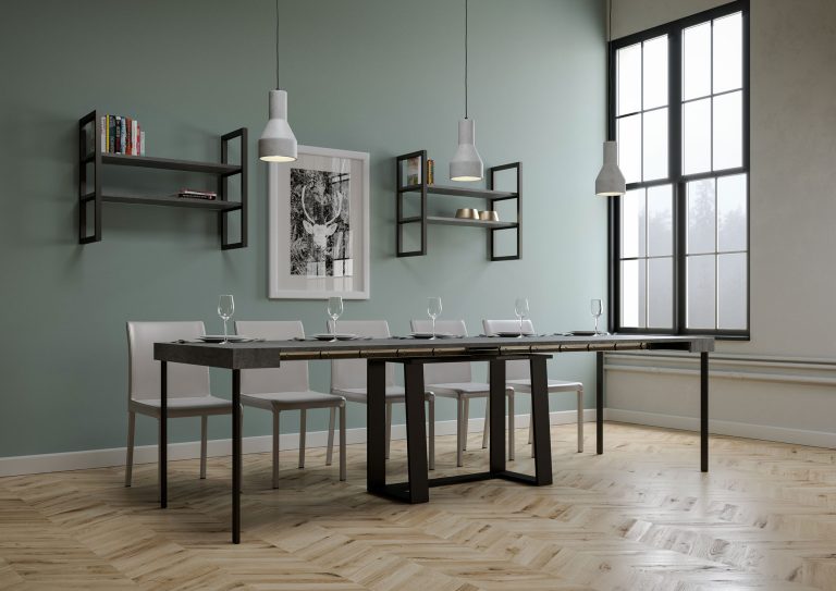 Ausziehbarer Konsolentisch Asia 90x40/288 cm mit anthrazitfarbenem Gestell