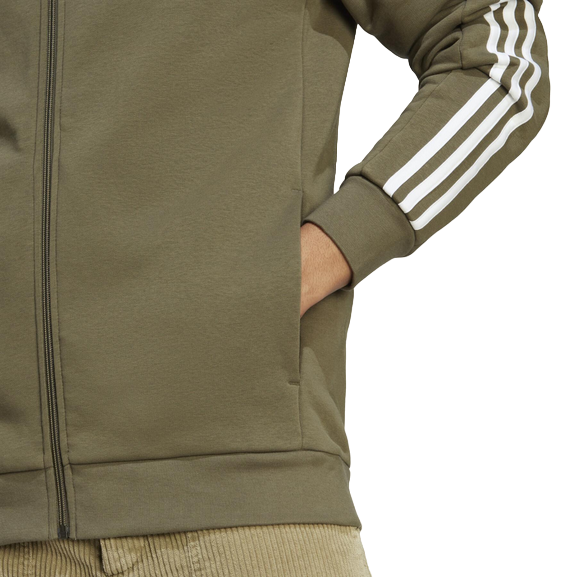 Adidas Felpa con cappuccio e cerniera intera da uomo con 3 strisce IJ6492 verde