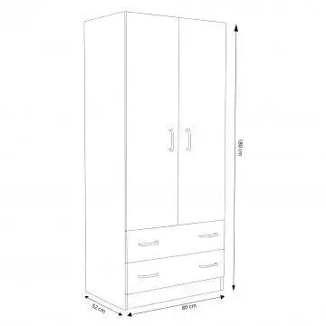 Kleiderschrank, helle Eiche, mit 2 Türen und zwei Schubladen POP, 80x52x180 cm