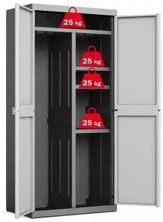 Hoher Harzschrank mit Besenfach und verstellbaren Einlegeböden, zweifarbig Grau - 89x54x182 cm