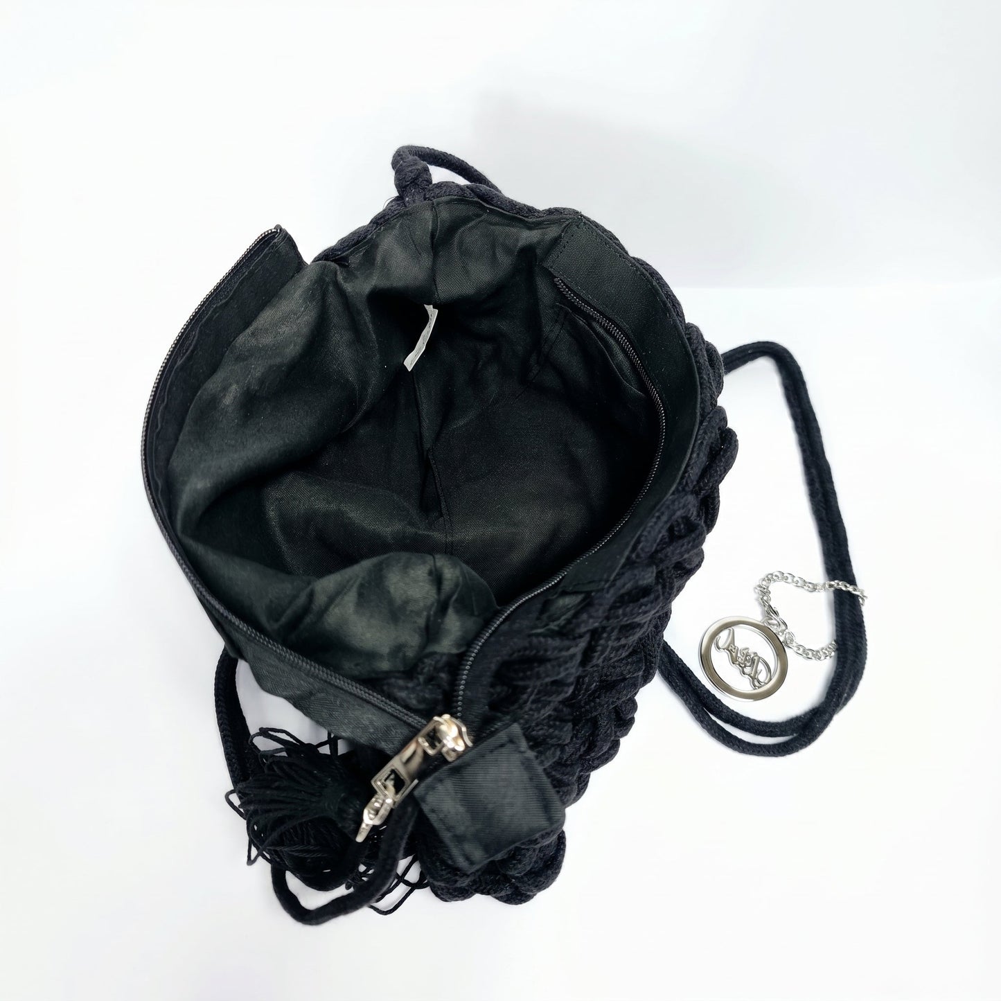Baci & Abbracci Borsa a Tracolla Intrecciata in Corda di Cotone con Nappina