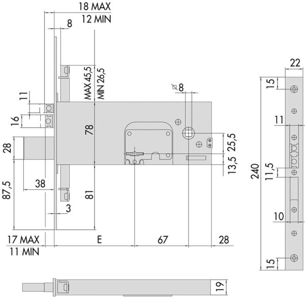 Double-bit Lock E.90 with Anti-burglary and Adjustable Casing
